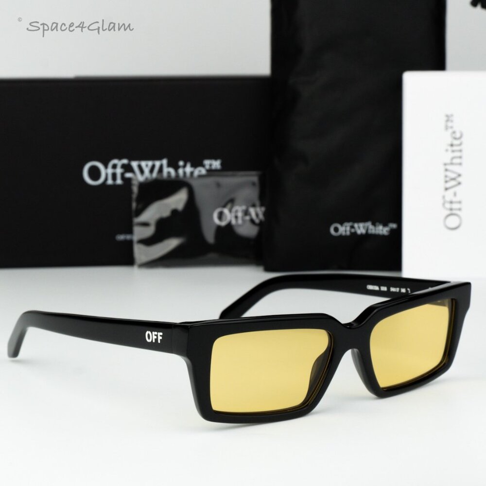 Off-White Women Sunglasses Black Yellow Square OERI13A WARREN 1018 NEW AUTHENTIC
